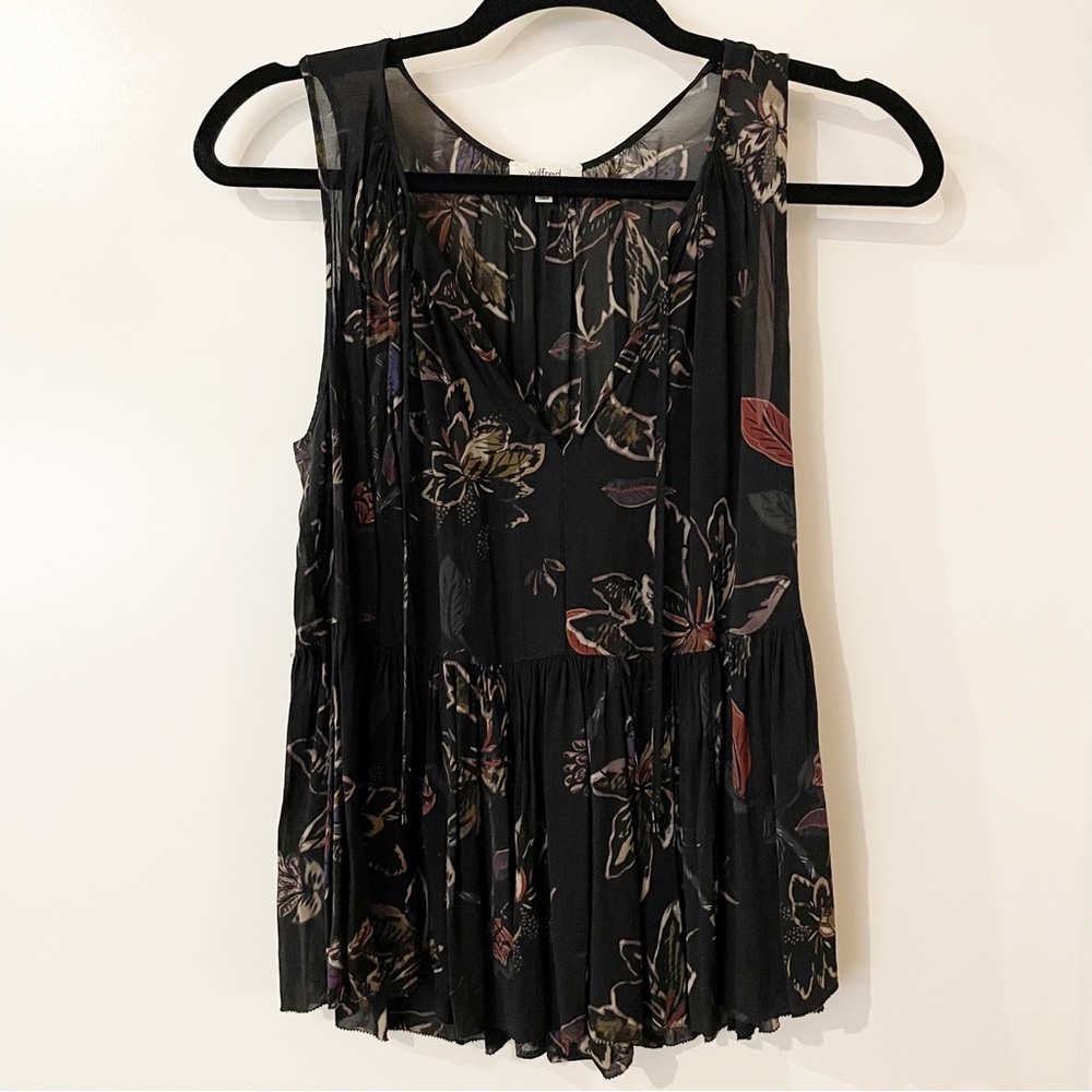 Wilfred Black Floral Sleeveless Sheer Blouse Size XS